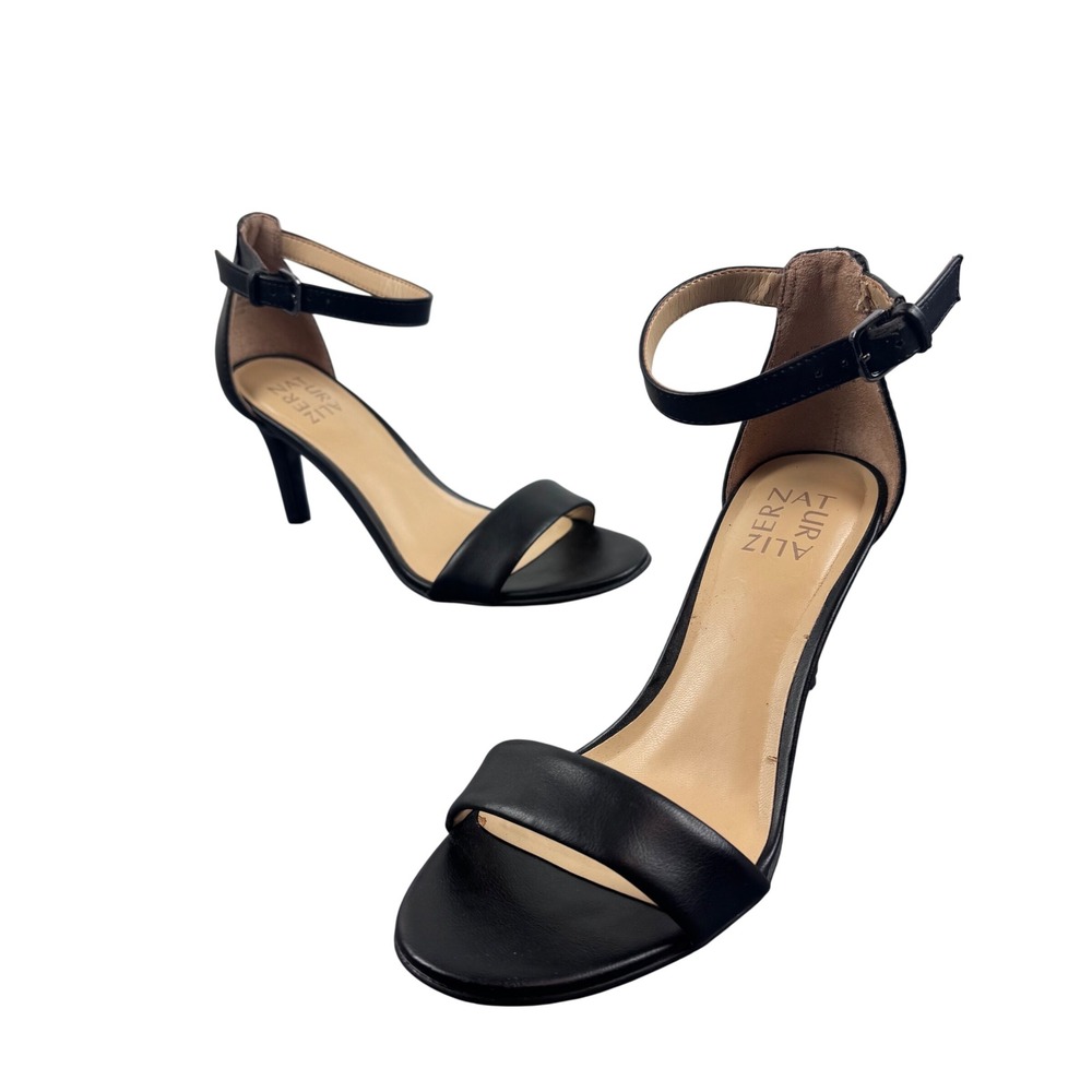 Naturalizer Leah Heeled Sandal Womens 7M Black Ankle Strap Stiletto Open Toe